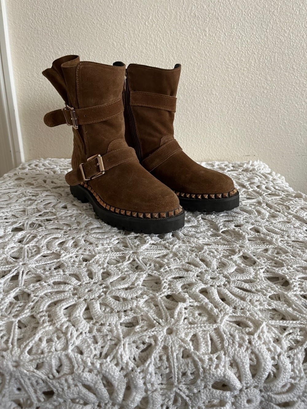 Vince Camuto Brown Leather Suede Buckle Ankle Booties